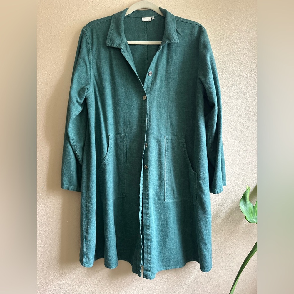 Heavy Linen Tunic/Work Coat in Deep Sea Green